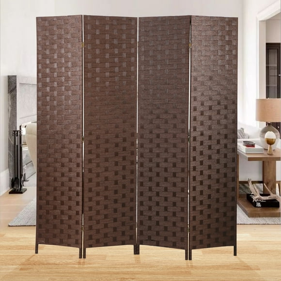 4-Panel Room Dividers and Folding Privacy Screens Partition Walls for Bedroom Wooden Screen Divider Portable Freestanding Privacy Wall, Brown