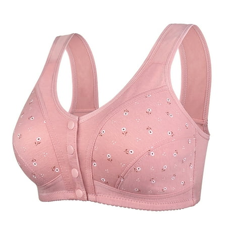 (2-Pack) Puawkoer Ladies Adjustable Straps No Women s Bras Steel Ring Comfortabley Strapless Bra Front Buckle Molding Cup Large Bra Floral Printing Bra