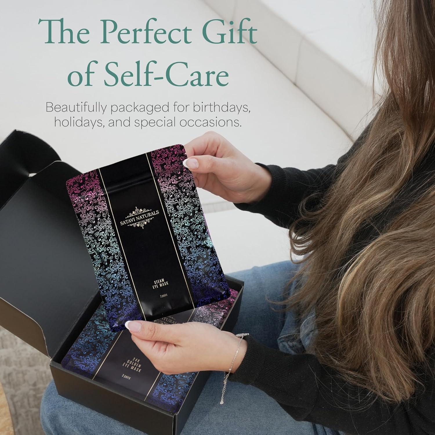 Satavi Naturals The Mini Spa Retreat - Home Spa Kit Including 24K Gold Eye Mask, Bath Bombs & Sugar Scrubs, Candle & Self-Heating Steam Eye Mask - Pampering, Relaxation & Self Care Gifts for Women