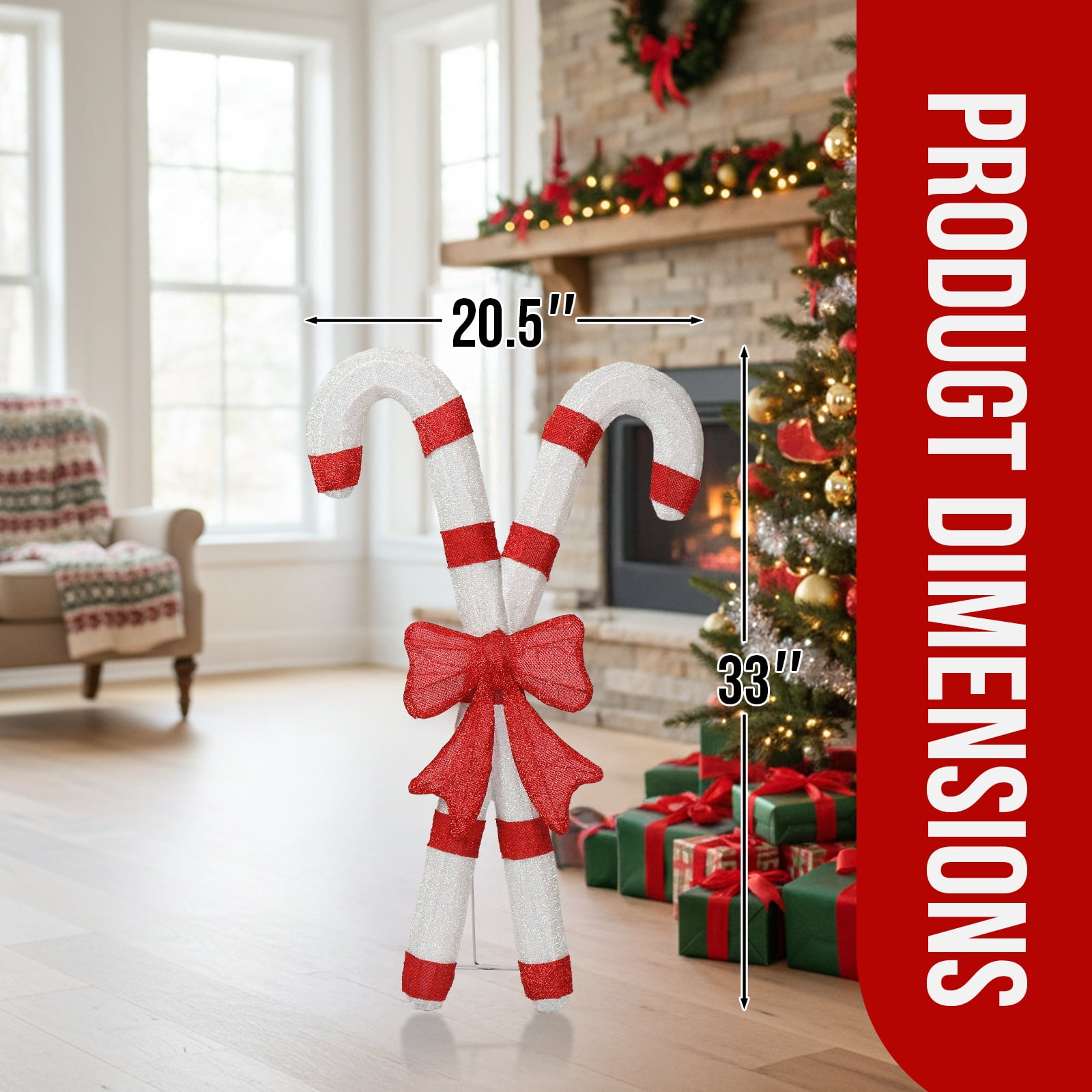 Astoutdoor Lighted Candy Cane and Red Bowknot Christmas Decoration, Pre-Lit 2D Holiday Decor with 100 Warm White LED Lights, Indoor Outdoor, White