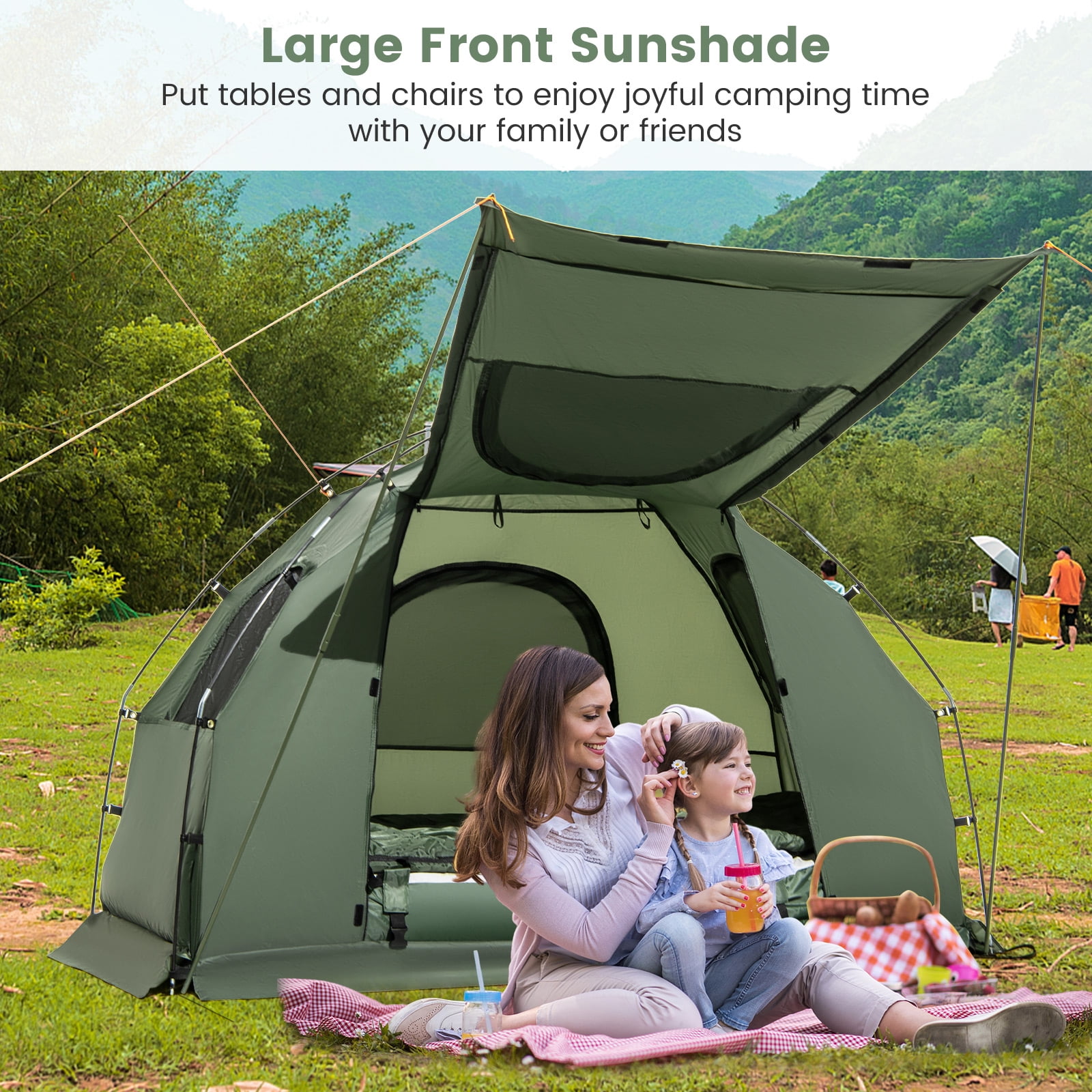 Goplus 1-Person Waterproof Camping Tent Cot with Air Mattress, Pillow, Sleeping Bag