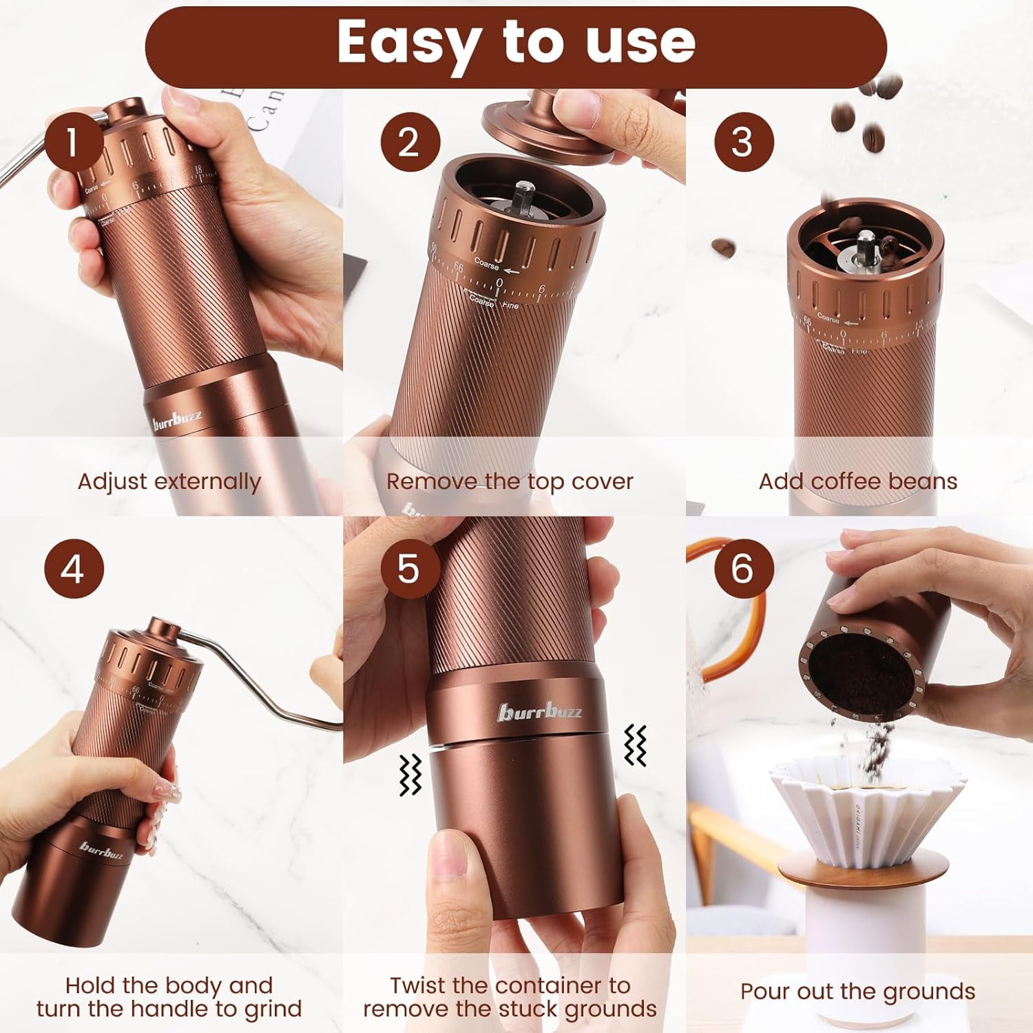 MB2 Manual Coffee Grinder with External Adjustment, 35g Large Capacity Burr Grinder, Magnetic Catch Cup for Espresso Pour Over French Press