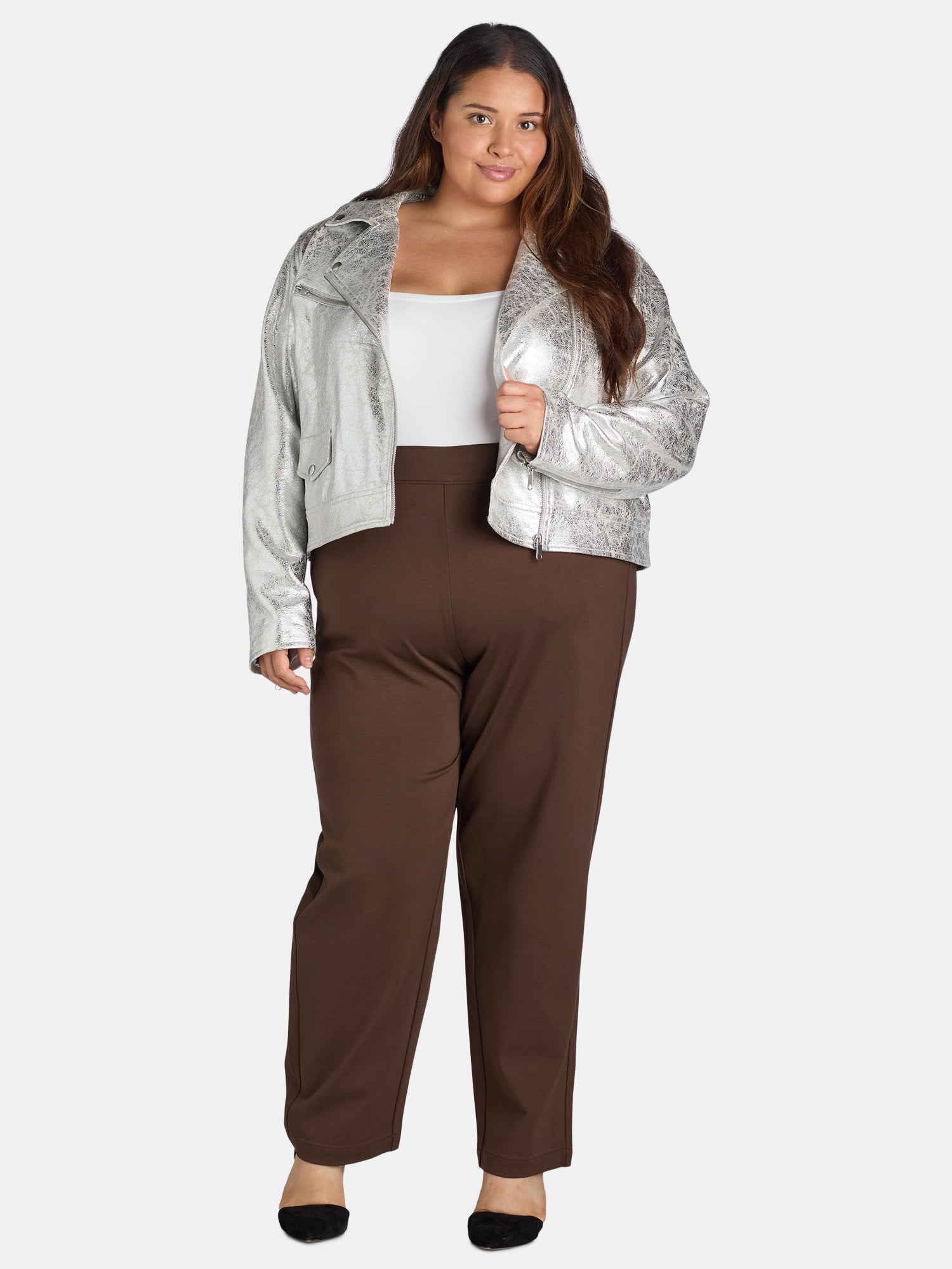 Terra & Sky Women's Plus Ponte Straight-Leg Pants, 29” Inseam, Sizes 0X-6X