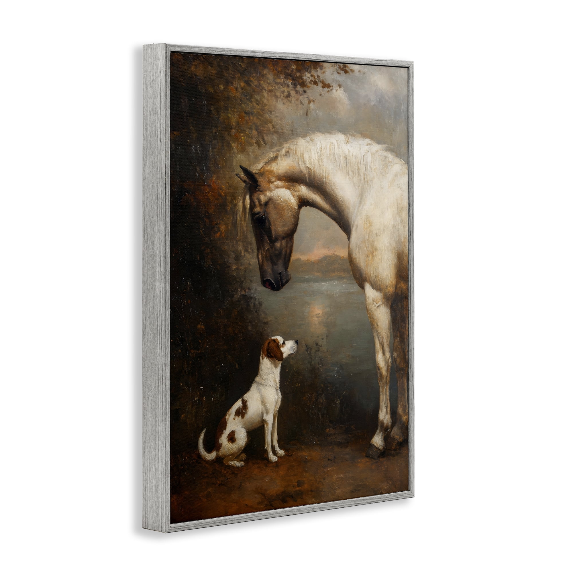 Stupell Industries Hound & Horse Vintage View Gray Framed Giclee Art, design by Petal Prints Design