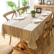 Enova Home 54"x 80" High Quality Tablecloth with Tassels, Rectangle Cotton and Linen Table Protector Cover for Table Decoration (Brown)