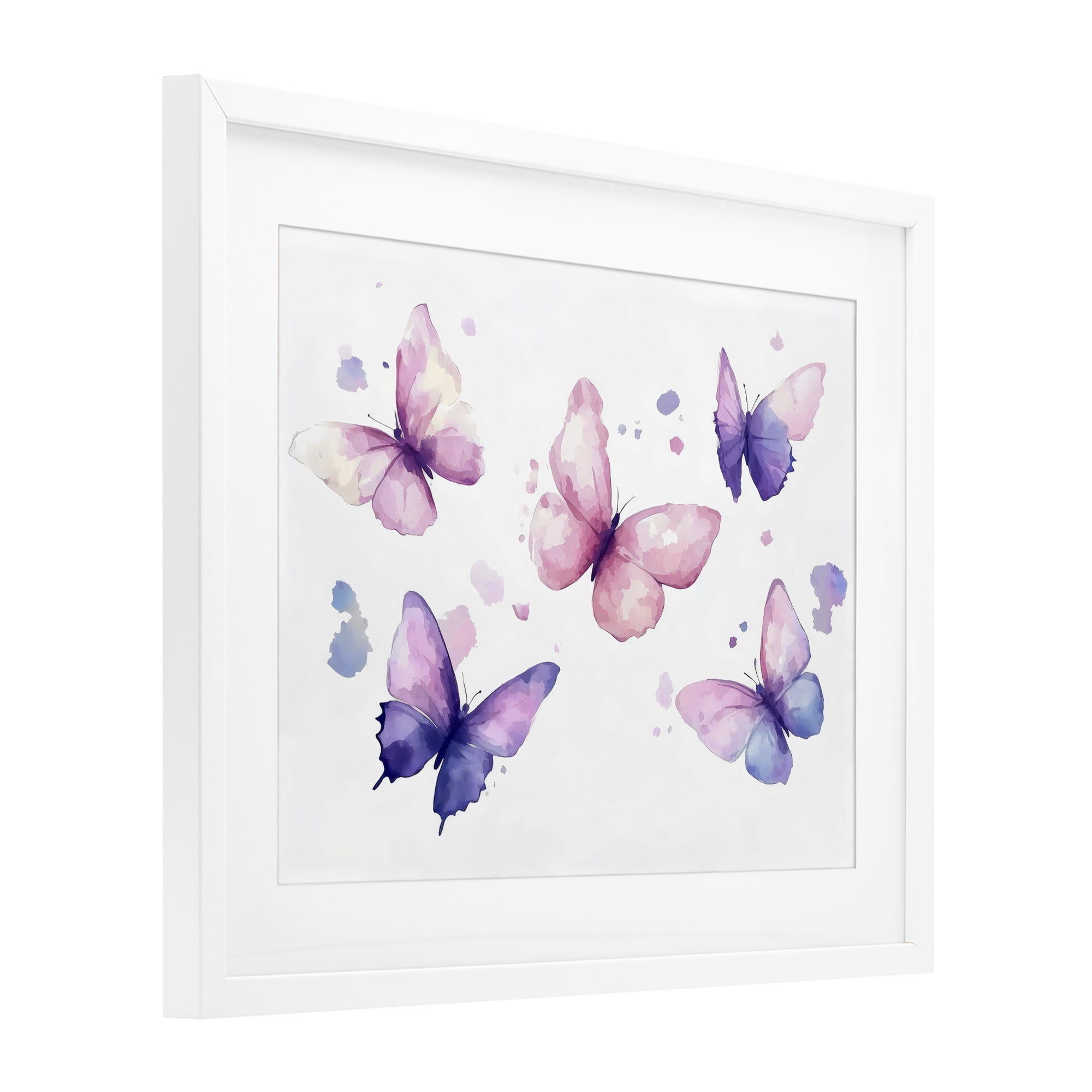Stupell Industries Blue and Pink Butterflies White Framed Print Under Glass, design by Creative Studio