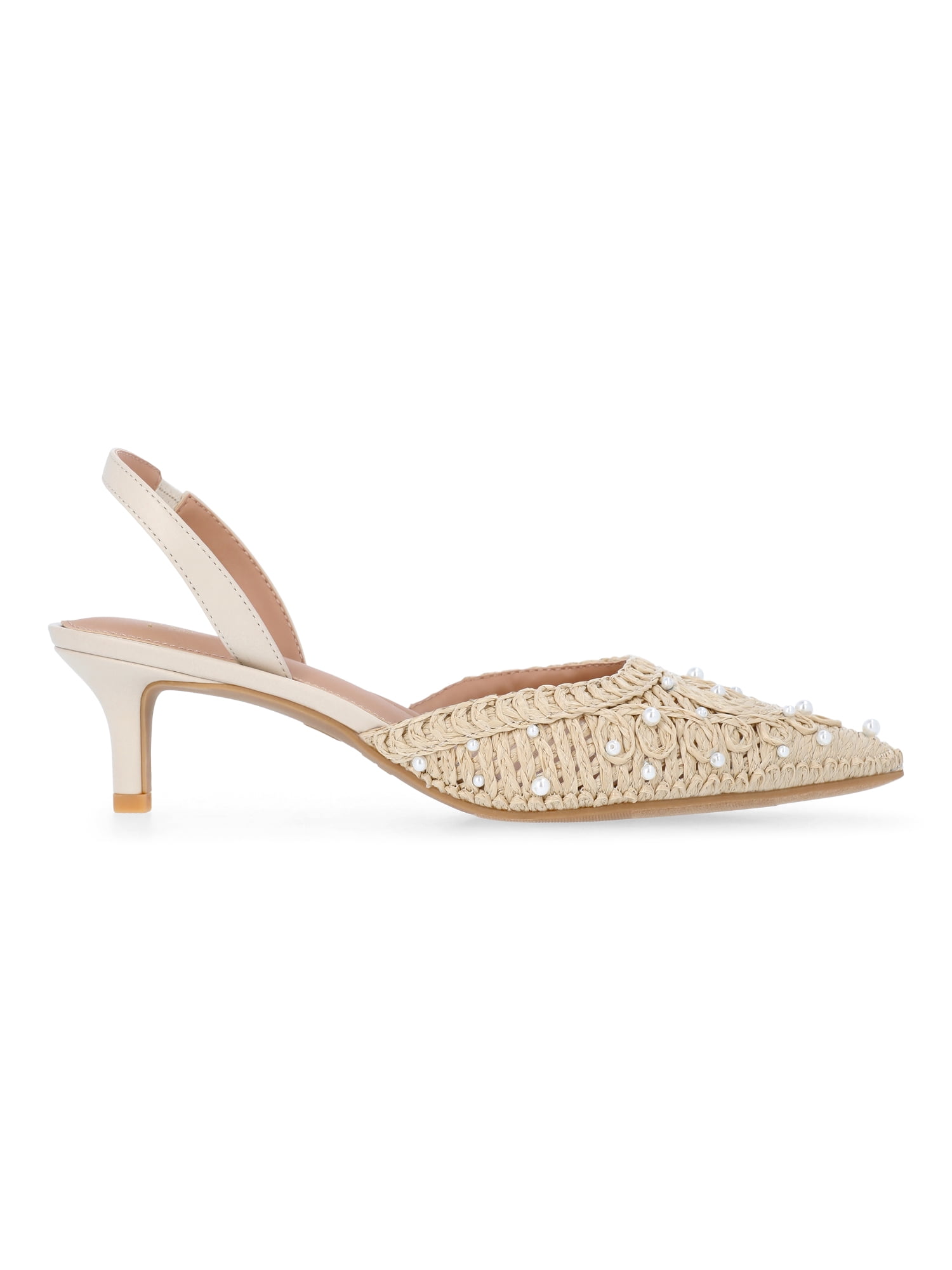 Time and Tru Women's Beaded Raffia Kitten Heels