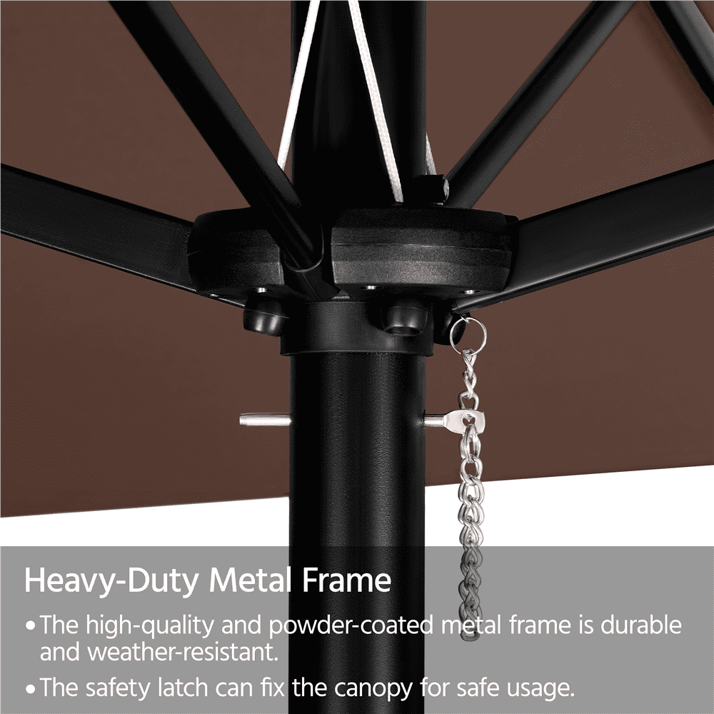 Renwick 15 ft Twin Patio Parasol Umbrella with Base & LED Lights, Brown
