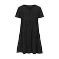 thumbnail image 3 of Dresses for Women Short Sleeved Button Up T-shirt Casual Loose Solid Color Dress, Black 3XL on Clearance, 3 of 5