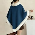 thumbnail image 4 of BLTIBY Faux Fur Trim Poncho for Women Thicken Warm Fleece Lined Cape Elegant Draped Winter Shawl Wraps Coats Fuzzy Pull On Cloak for Christmas Blue Free Size, 4 of 6