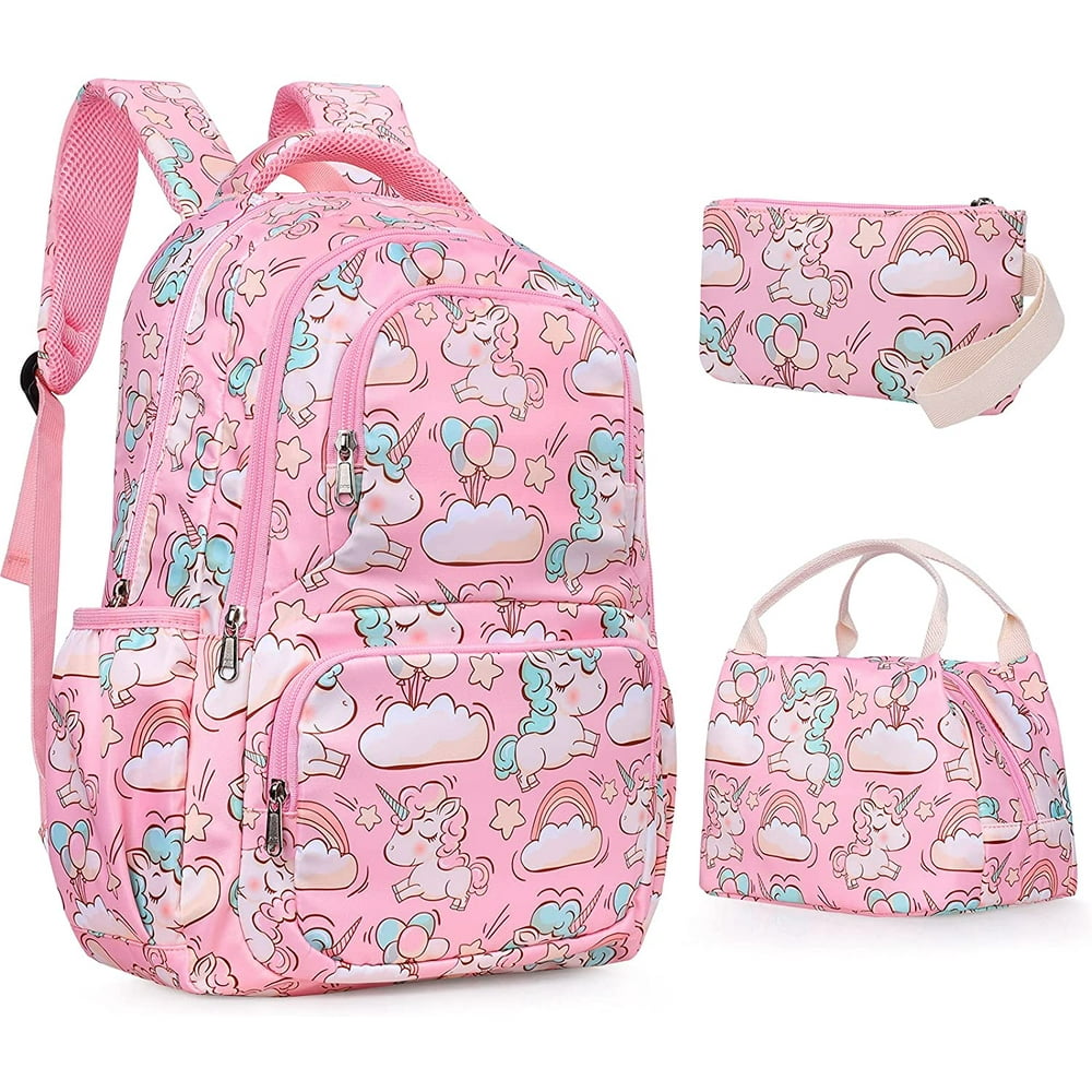 SKL SKL School Unicorn Backpack for Girls, 3 in 1 Student Lightweight Travel Daypack with