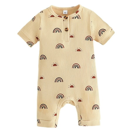 

HMOONORY Girls Boys Short Sleeve Rainbow Prints Romper Bodysuits Jumpsuit