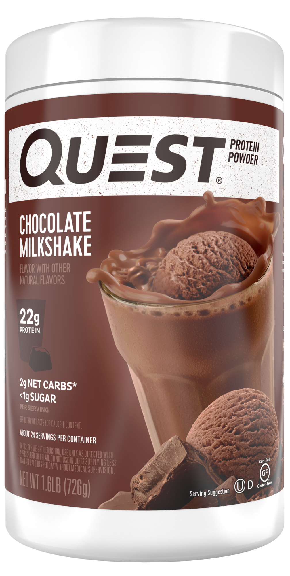 Quest Protein Powder, Chocolate Milkshake, 22g Protein, 1.6 lb, 25.6 oz