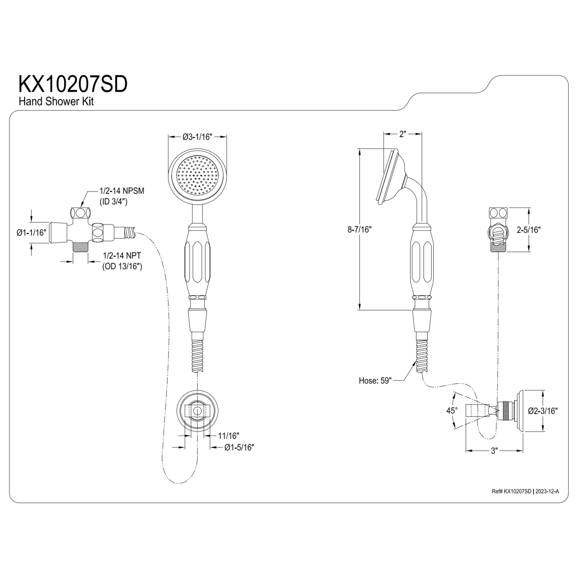 Kingston Brass KX10207SD Vintage Hand Shower Kit, Brushed Brass