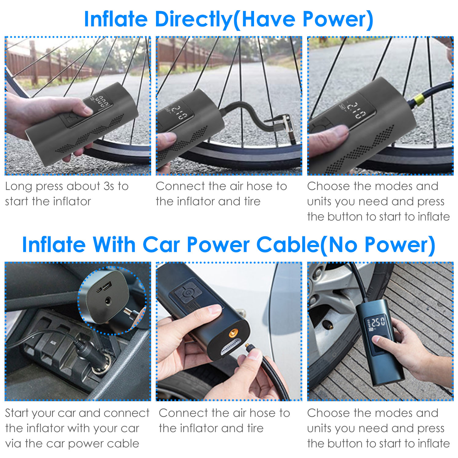 150PSI Cordless Tire Inflator  Air Pump for Car Tires w/ 6000mAh Rechargable Battery