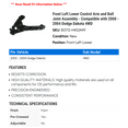 thumbnail image 2 of Front Left Lower Control Arm and Ball Joint Assembly - Compatible with 2000 - 2004 Dodge Dakota 4WD 2001 2002 2003, 2 of 2