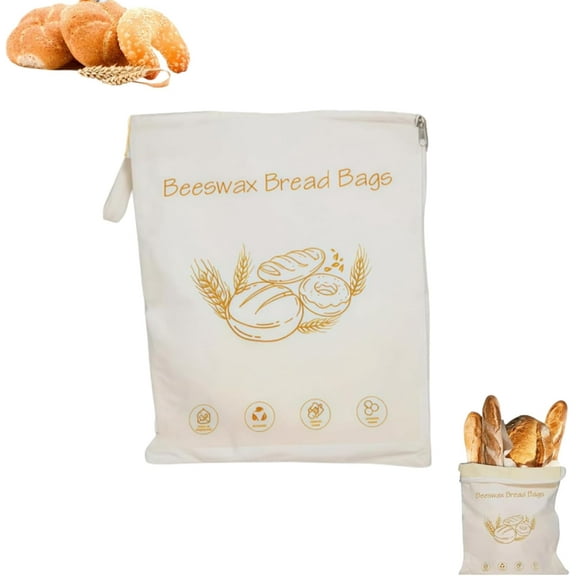 Wide Zipper Access Cotton & Beeswax Bread Bags for Sourdough, Beeswax Reusable Bread Bag, Large Beeswax Bag for Bread, For Home Bakers to Keep Fresh