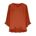 thumbnail image 4 of Women's Tops Short Sleeve V-Neck Plus Size Loose Ruffle Hem Cuffs Tee Top, 4 of 7