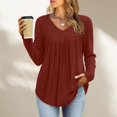 thumbnail image 4 of Breezora Women's Casual Long Sleeve Tee Brushed Textured Pleated Design Comfortable Shirt XXL Size Brick Red, 4 of 6