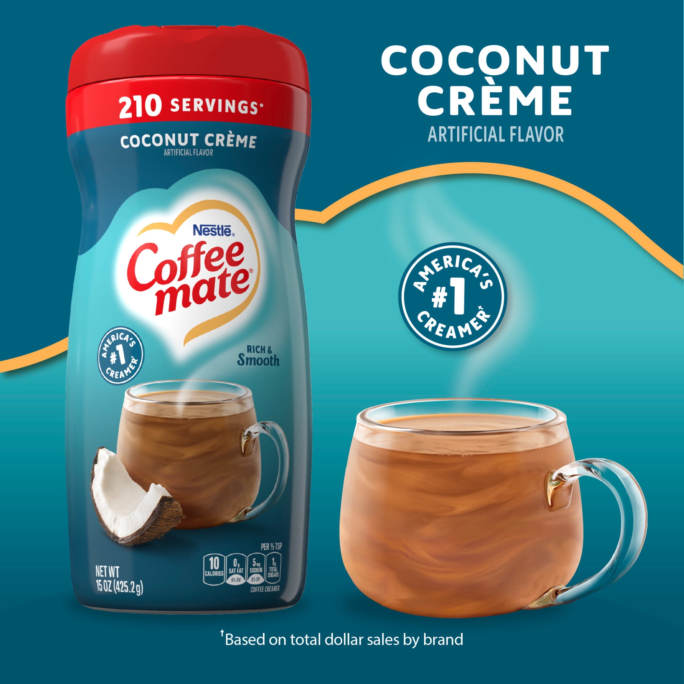 (6 pack) Coffee mate Coconut Crème Flavored Powdered Coffee Creamer, Non Dairy Creamer 15 oz