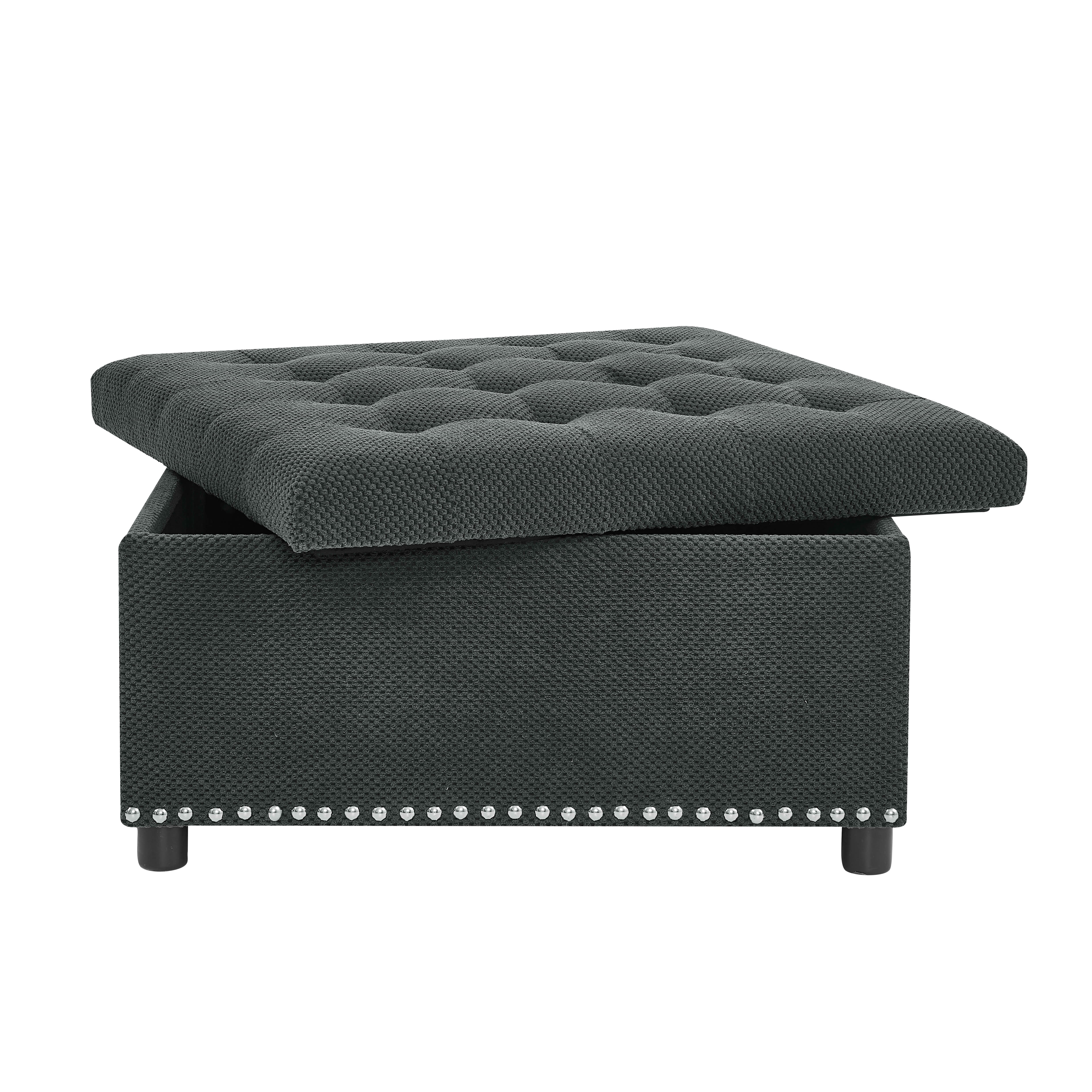 MAYEERTY 30 In Storage Ottoman, Tufted Footstool, Nailhead Trim, Square Ottoman, Dark Grey