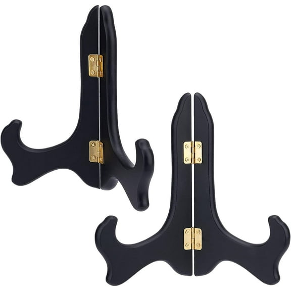 2 Packs Wooden Display Stand Black Easels Plate Holders for Home Displaying Picture Photo Books Weddings Birthday Table Decoration Racks 6 Inch Black