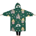 thumbnail image 2 of Oversized Wearable Blanket Hoodie,Green Princess Castle Pattern Sherpa Blanket Hoodie with Super Pockets,Super Warm Fuzzy Pullover for Women & Men, 2 of 6
