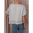 thumbnail image 6 of Women's Knit Crochet Short Sleeve Round Neck Ruffled Hem Pullover Fall Sweater for Casual Summer Gray M, 6 of 8