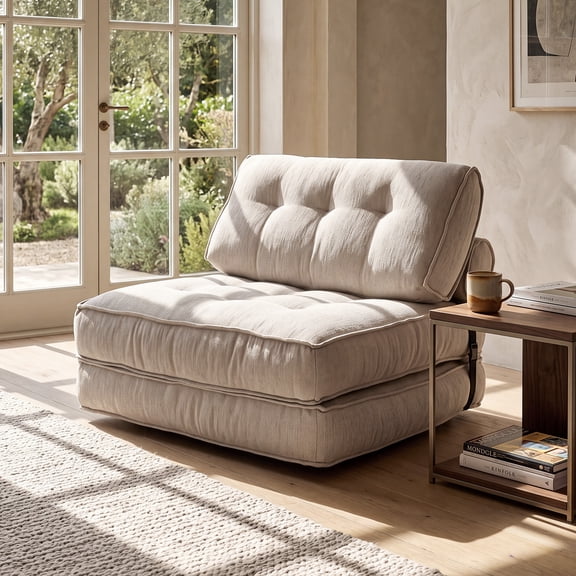 Costway 1 PCS 3-in-1 Folding Sofa Bed with Bolster & Pillow, Chenille Cover, Smooth Zipper Beige