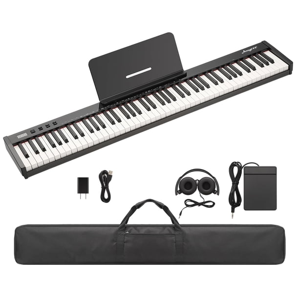 Yeshouse Teclado eléctrico Piano 88 tecla, Piano Digital de tamaño completo portátil con soporte, Pedal de apoyo