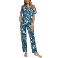 thumbnail image 2 of INSPIRE CHIC Women's Pajama Sets Button Down Shirt with Long Pants 2 Pcs Nightwear Sleepwear XL Dark Blue, 2 of 5