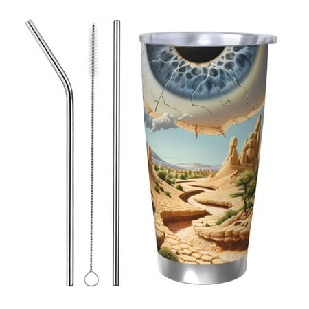 

Gaeub Surreal Desert Eye Landscape Print 20-Ounce Stainless Steel Car Cup Tumblers Cups with Lids and Straw Coffee Cups for Adults Kids Home Car Office School Travel Party-Straw Three-piece Set