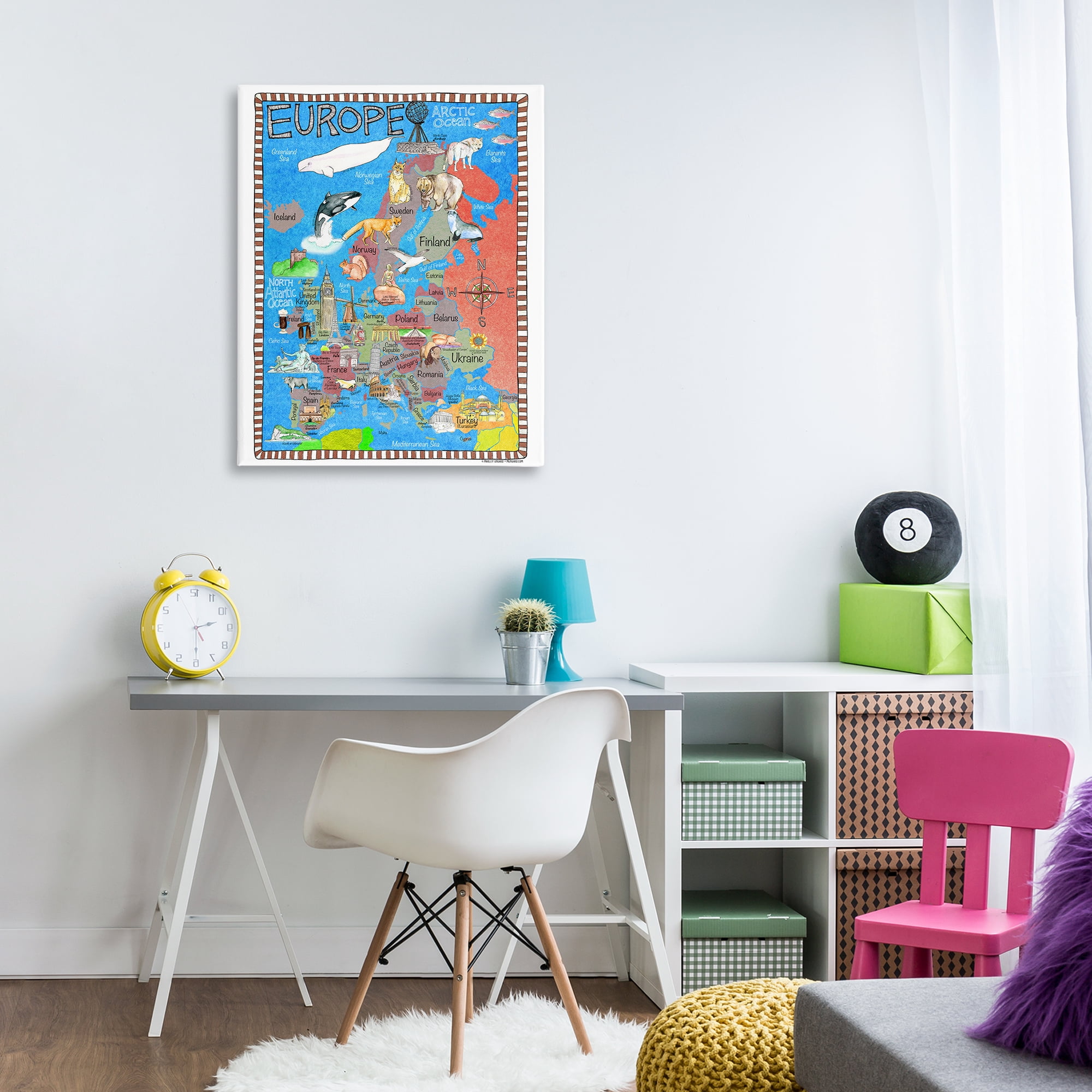 Stupell Industries Europe Animal Map Town & City Painting Gallery Wrapped Canvas Art Print Wall Art, 30 x 40