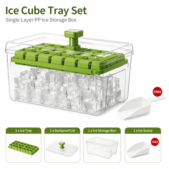 Press-Type Ice Cube Tray with Lid, Easy Release Ice Mold Maker, Food Grade BPA Free Freezer Safe Ice Cube Maker for Refrigerator