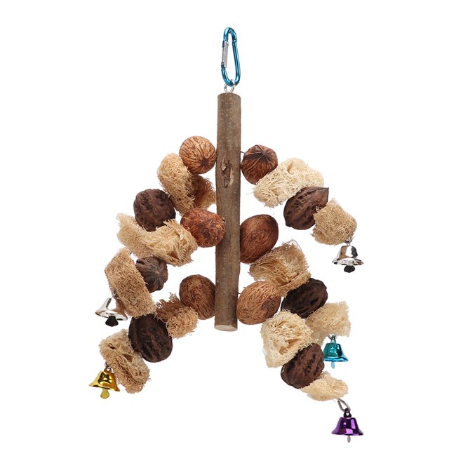 Cuerda para morder loros, juguete para pájaros, tuerca, lufa, Combo con jaula de campana, juguetes colgantes para morder pájaros
