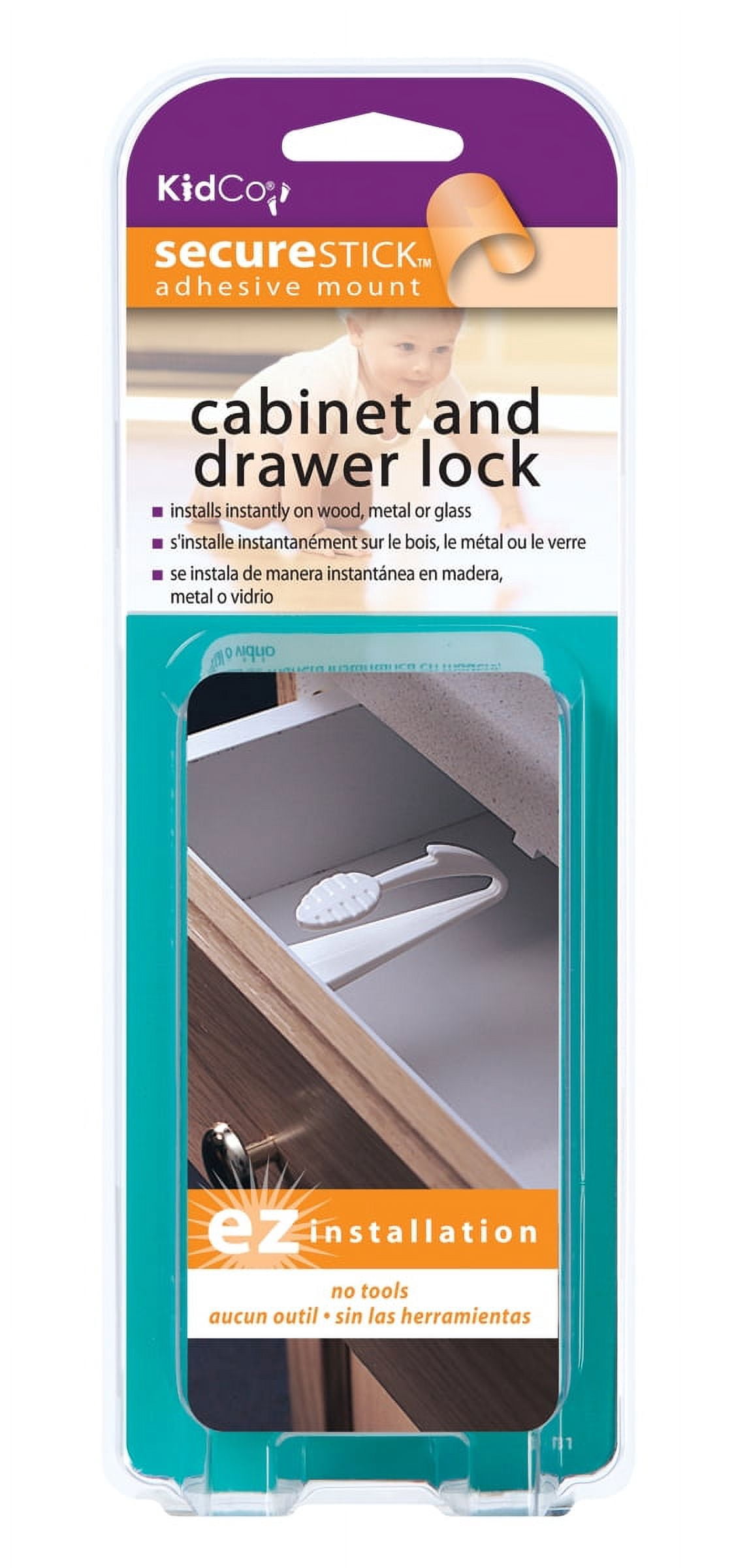 KidCo Child Safety Adhesive Mount Cabinet and Drawer Lock, White