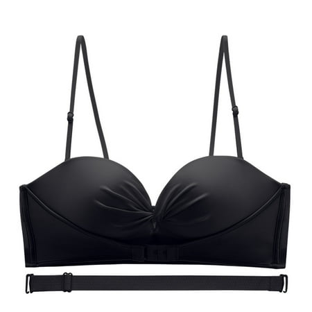 

Miluxas Plus Women Bra Clearance Front Buckle Thin Bra Non-slip Upper Support Big Chest Show Small Invisible Bra Wedding Party Special Glossy Underwear Black 75B(75B)