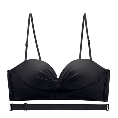 Tshirt Bras for Women No Underwire Back-Smoothing Bra Feature V-Neck Demi & Balconette Bra Style W-1487 Front Closure Closure Athletic Sports Bra Black 80C