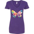 thumbnail image 3 of Inktastic Butterfly Shape with Colorful Flowers Women's V-Neck T-Shirt, 3 of 5