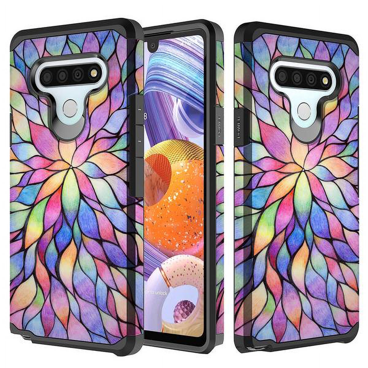 LG Stylo 6/LG Stylo 6 Plus Case Cover w/[ Temper Glass Screen Protector] Silicone Shock Proof Dual Layer Cute Girls Women Case Cover for LG Stylo 6/Stylo 6 Plus - Rainbow Flower - image 2 of 5