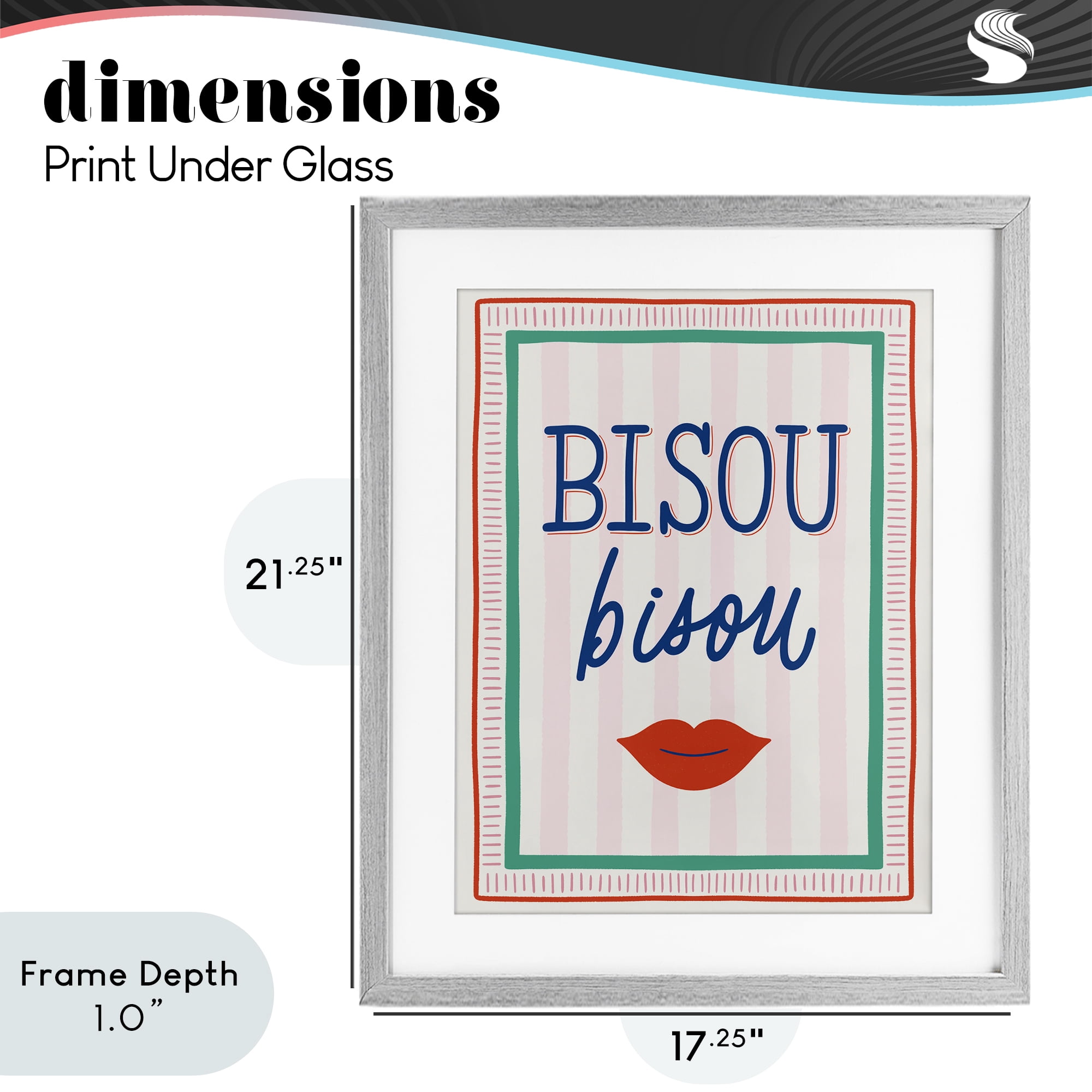 Stupell Industries Bisou Kiss over Stripes Gray Framed Print Under Glass, design by Jalynn Heerdt