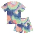 thumbnail image 4 of CFLVAEK Tie Dye Outfits for Kids 2 Piece Casual Short Sleeve Crewneck Tshirts Drawstring Elastic Waisted Shorts Summer Fashion Clothes for Girls Boys Size 5-6 Years, 4 of 4