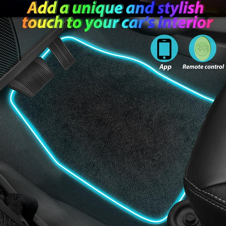 Soft Car Floor Mats With Led Strip Light, App Control Interior Car Lights Floor Mats, Universal Fit Black Automotive Carpet, Anti-Slip Waterproof RGB Car Decor Accessories for SUV,Sedan,Jeeps,Trucks