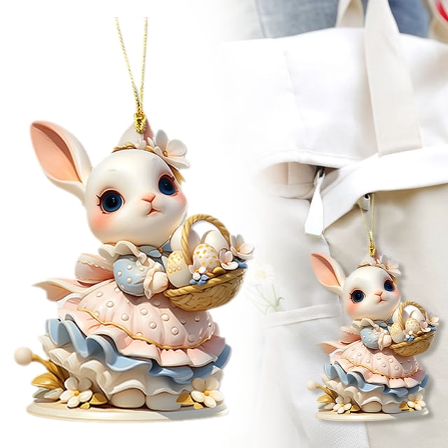 Cqxid Hangs Under $5 Easter Kawaii Bunny 2D Acrylic Tag Easter Sweet Bunny Acrylic Keychain Car Accessories Backpack Pendants Easter Decorations Spring