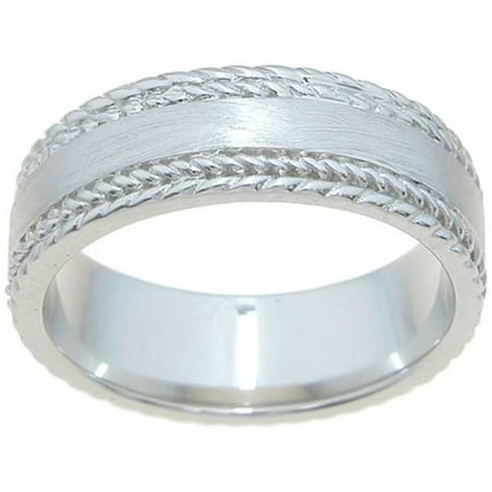 Sterling Silver Venetian Finish 6mm Texture Beveled Men's Wedding Band