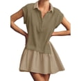 thumbnail image 2 of Short Sleeved Women Turn-Down Collar Patchwork Casual Loose Dress, 2 of 5
