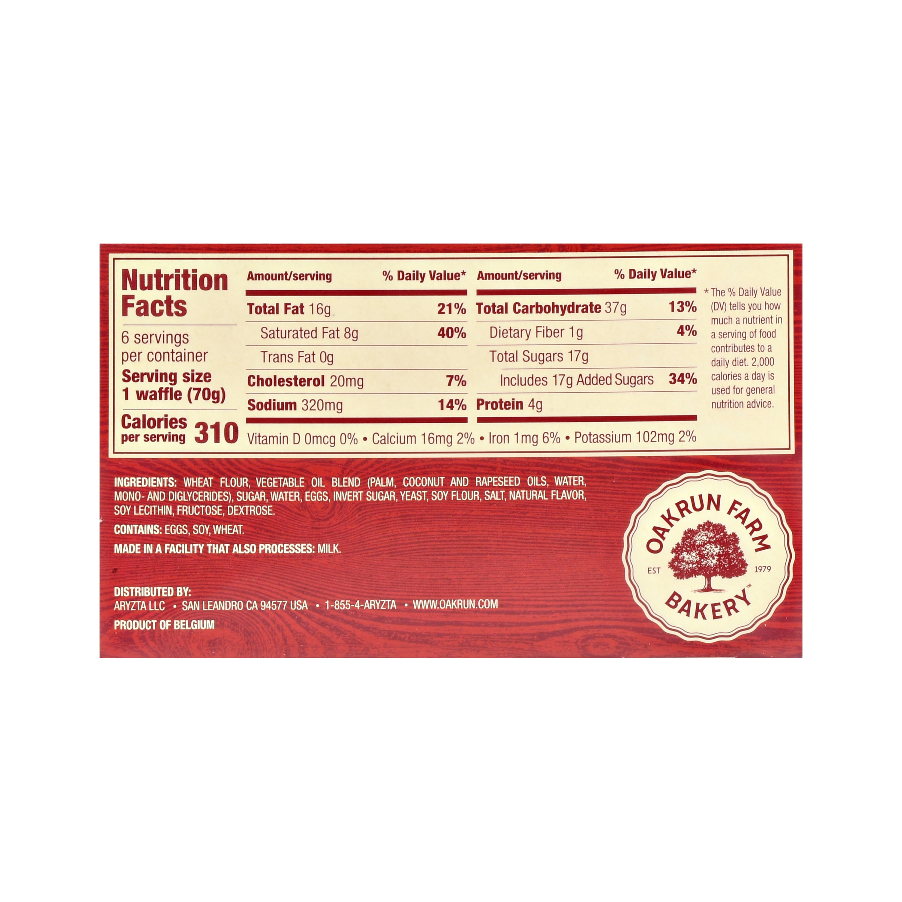 Oakrun Farms Belgian Snacking Waffles, 6 Count