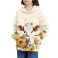 thumbnail image 3 of Xoenoiee Kids Hoodies Pull-Over Hoodies Hooded Sweatshirt with Front Kangaroo Pocket Long Sleeve Tops for Traveling Hiking Running, Sunflower Butterfly Daisy Cattle Cow Pattern, L, 3 of 7