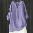 thumbnail image 3 of AKEGAMN Solid Color Stand Up Collar Cotton Long Sleeve Shirt - Casual Loose Blouse, Purple 3XL, Size S-5XL, 3 of 3