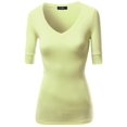 thumbnail image 3 of FashionOutfit Women's Basic Solid Arm Sleeve V Neck T-shirt Tops, 3 of 4